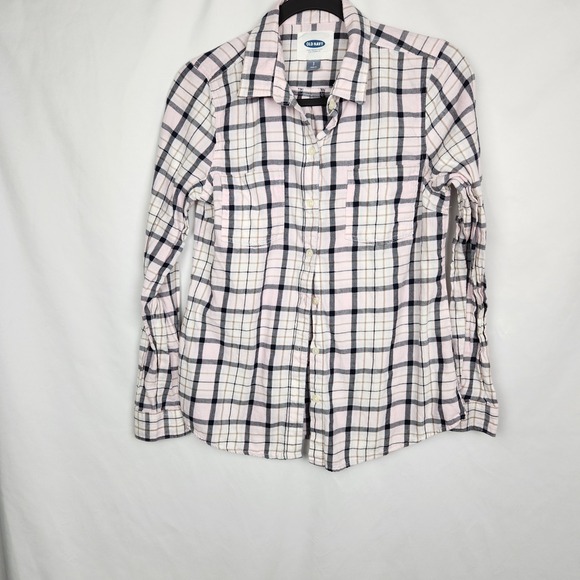 Old Navy Girls Long Sleeve Button Down Plaid Pink Blue Orange Shirt Size XL 14 - Picture 1 of 6